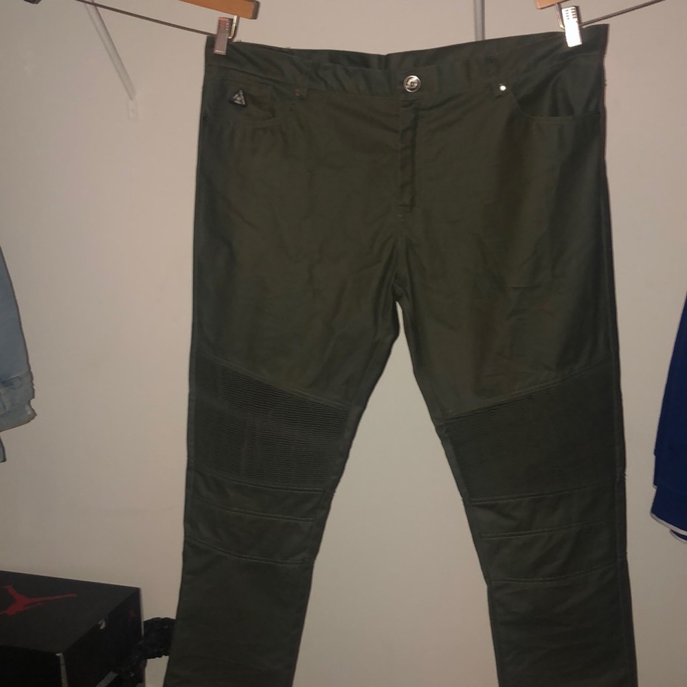 Green leather type jeans